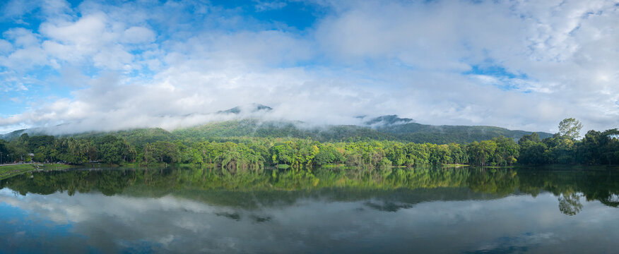 Panorama Ang Keaw Reservior landscape with Doi Suthep mountain view