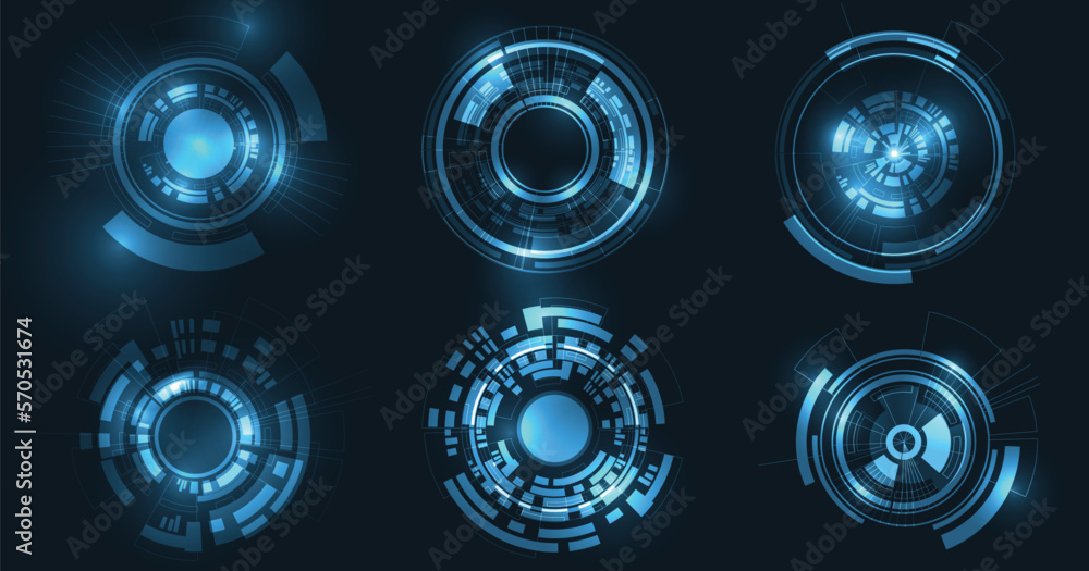 Poster circle technology set. vector technology circle design on blue background.