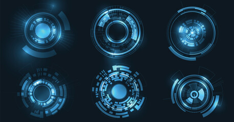 Circle technology set. Vector technology circle design on blue background.