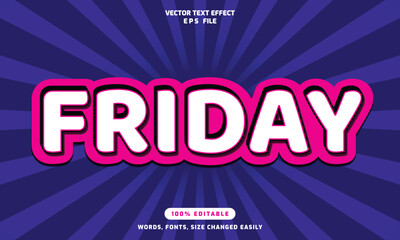 FRIDAY words editable 3d text effects template, stylish font vector illustration