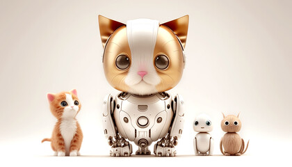 Fototapeta premium Kitten look at robot pet , technology human friendly , Generative Ai