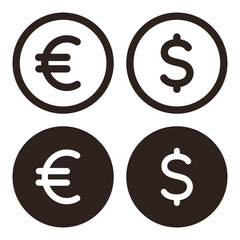 Euro and dollar sign set