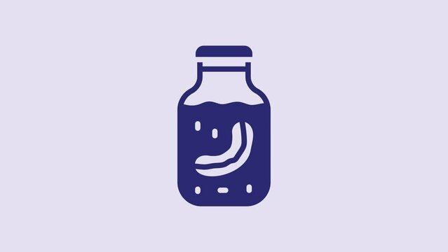 Blue Sea cucumber in jar icon isolated on purple background. Marine food. 4K Video motion graphic animation