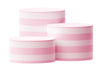 Abstract pastel pink stripes podium product display 3d stage isolated on png background with white striped pattern fashion concept or empty platform stand modern presentation and beauty show pedestal.