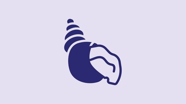 Blue Scallop sea shell icon isolated on purple background. Seashell sign. 4K Video motion graphic animation