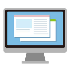 パソコン（デスクトップPC）　使用中のシンプルイラスト