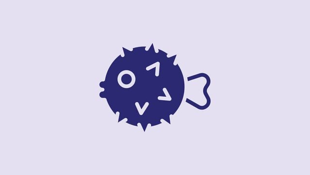 Blue Fish hedgehog icon isolated on purple background. 4K Video motion graphic animation