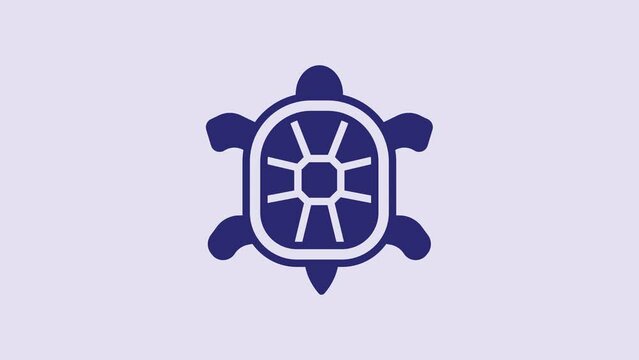 Blue Turtle icon isolated on purple background. 4K Video motion graphic animation