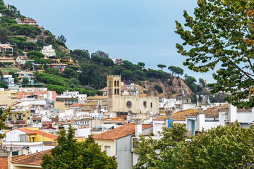 Top view of the Central part of Blanes and the Church of Santa Maria (Spain)
