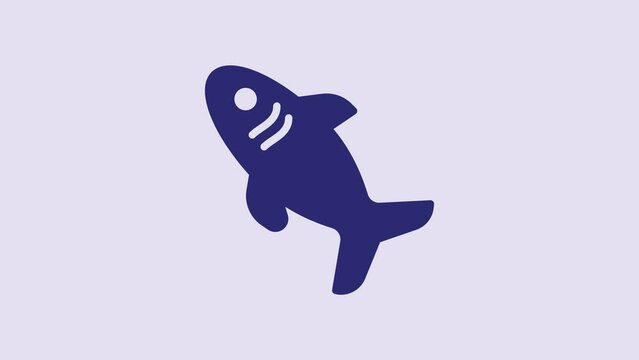Blue Shark icon isolated on purple background. 4K Video motion graphic animation