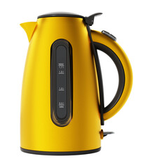 Yellow electric kettle isolated on transparent background. 3D illustration