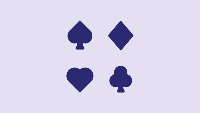 Blue Deck of playing cards icon isolated on purple background. Casino gambling. 4K Video motion graphic animation