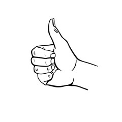 Hand gesture, ok, approval sign, thumbs up, black and white illustration