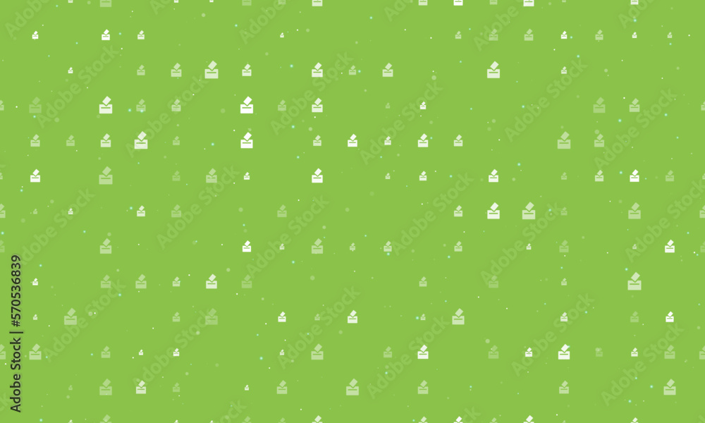 Poster seamless background pattern of evenly spaced white vote symbols of different sizes and opacity. vect