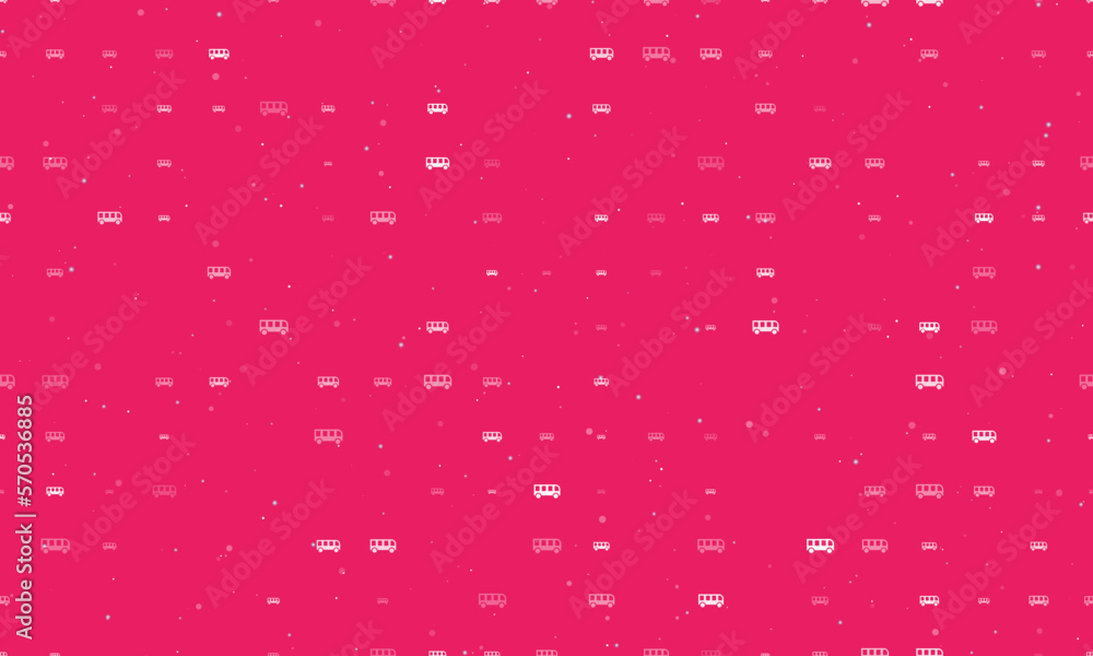 Poster seamless background pattern of evenly spaced white bus symbols of different sizes and opacity. vecto