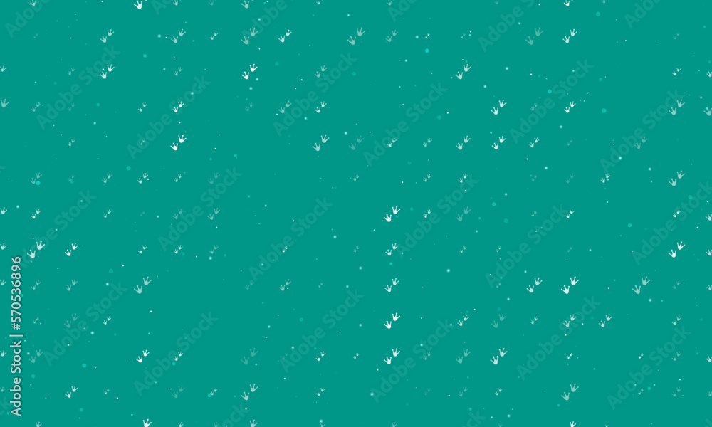 Poster seamless background pattern of evenly spaced white frog tracks symbols of different sizes and opacit