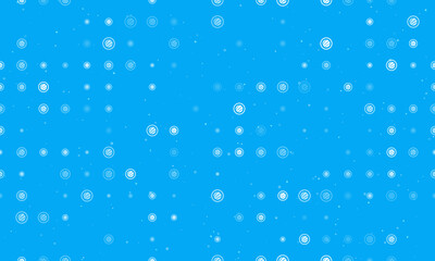 Seamless background pattern of evenly spaced white sushi roll symbols of different sizes and opacity. Vector illustration on light blue background with stars