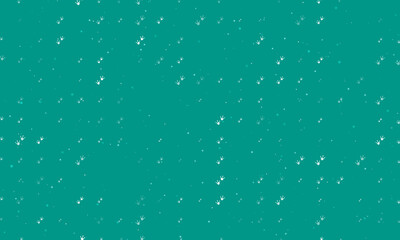 Seamless background pattern of evenly spaced white frog tracks symbols of different sizes and opacity. Vector illustration on teal background with stars