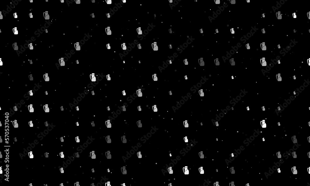Poster seamless background pattern of evenly spaced white travel backpack symbols of different sizes and op