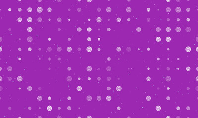 Seamless background pattern of evenly spaced white poker chip symbols of different sizes and opacity. Vector illustration on purple background with stars