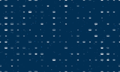 Seamless background pattern of evenly spaced white cnc machine symbols of different sizes and opacity. Vector illustration on dark blue background with stars