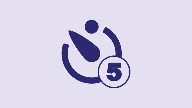 Blue Camera timer icon isolated on purple background. Photo exposure. Stopwatch timer 5 seconds. 4K Video motion graphic animation