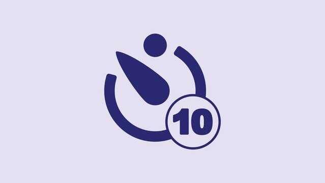 Blue Camera timer icon isolated on purple background. Photo exposure. Stopwatch timer 10 seconds. 4K Video motion graphic animation