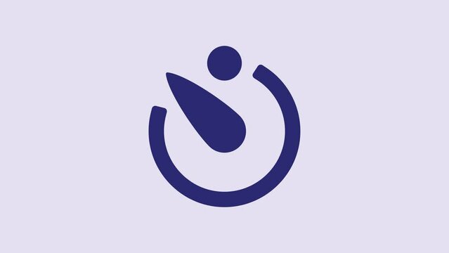 Blue Camera timer icon isolated on purple background. Photo exposure. Stopwatch timer seconds. 4K Video motion graphic animation