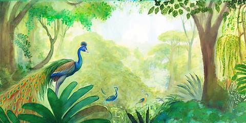 peacock in the jungle, generative ai
