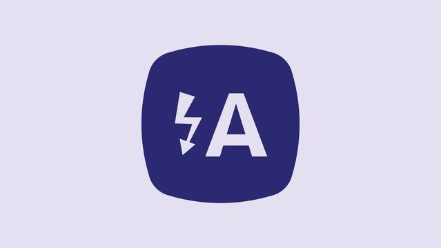 Blue Auto flash icon isolated on purple background. Automatic flash. 4K Video motion graphic animation
