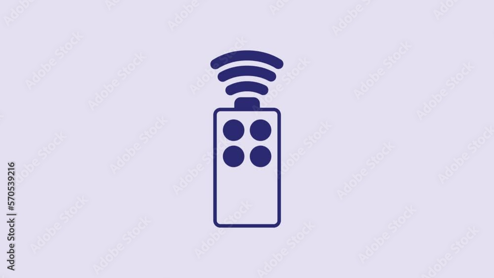 Poster blue remote control for the camera icon isolated on purple background. an auxiliary device that allo