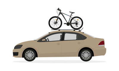 Bicycle on the roof of a car on a white background