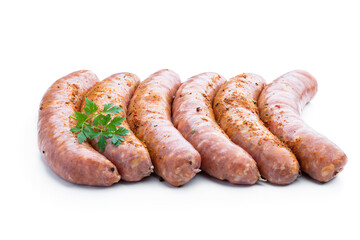 Set of pork spicy sausages isolated on white background
