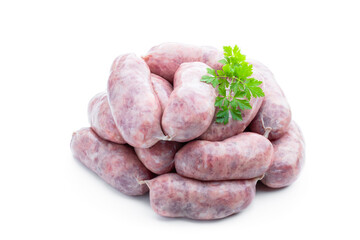 Set of turkey spicy sausages isolated on white background