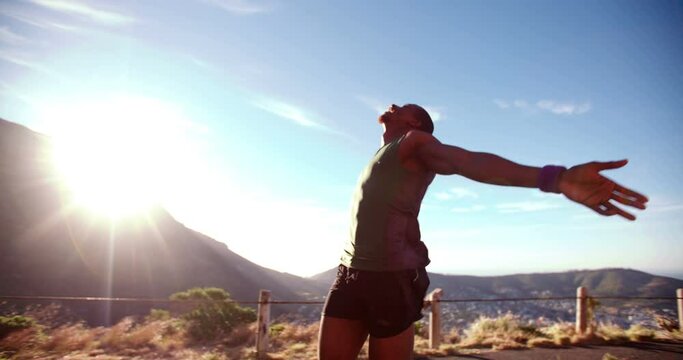 Ecstatic African Runner In Slow Motionenjoying A Morning Fitness Exercise