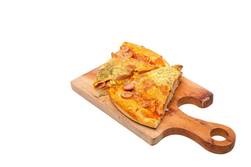 cut Italian classic Pepperoni Pizza  isolated on white background