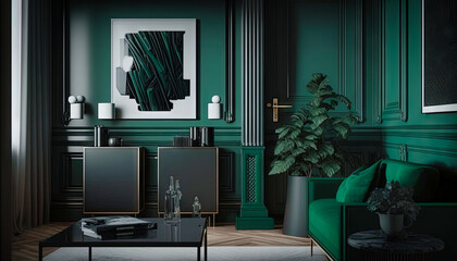 Minimalist, modern green style interior design idea. Generative AI