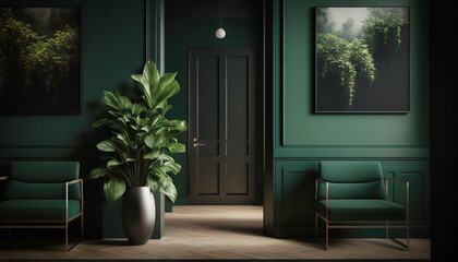 Minimalist, modern green style interior design idea. Generative AI
