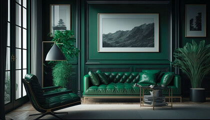Minimalist, modern green style interior design idea. Generative AI