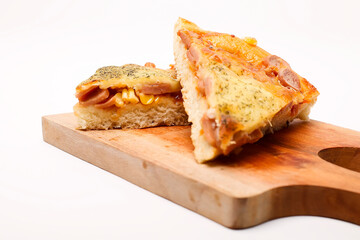 cut Italian classic Pepperoni Pizza  isolated on white background