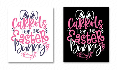 Carrots For The Easter Bunny-  Easter Bunny Design,  Easter Rabbit Ears. Good For Easter Clothes, Poster Or T-shirt Textile Graphic Design. Vector Hand Drawn Illustration.
