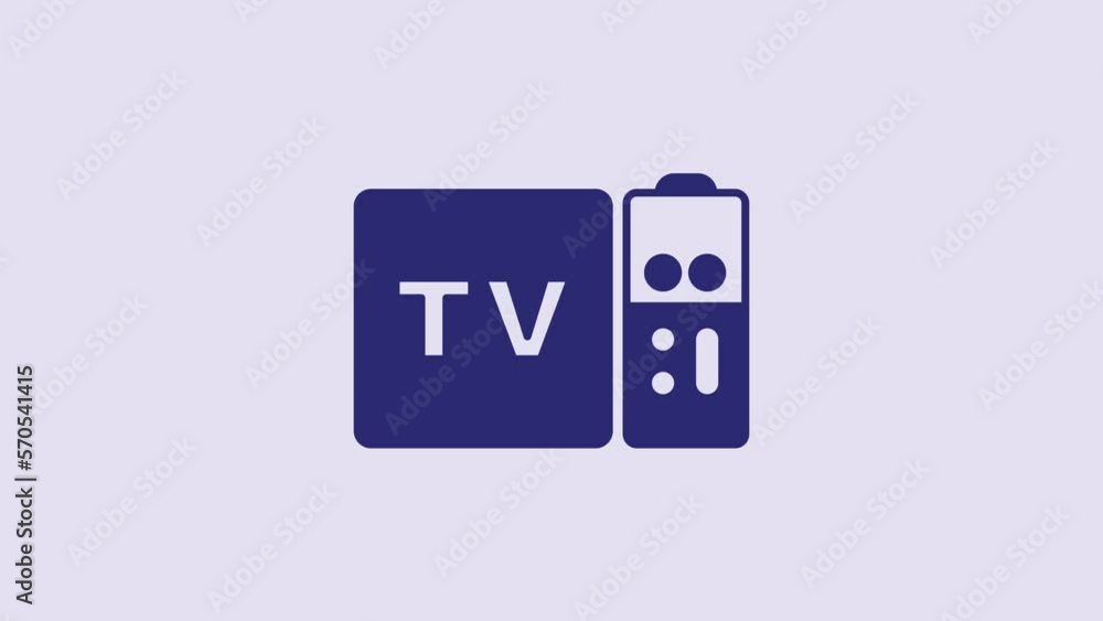 Poster blue multimedia and tv box receiver and player with remote controller icon isolated on purple backgr