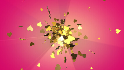 Festive background with crumbling hearts. Beautiful background for Valentine's day.  3D illustration