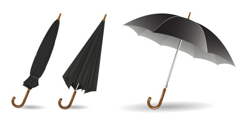 set of realistic striped umbrella in various type. © coolvectormaker