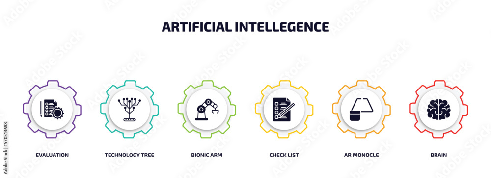 Poster artificial intellegence infographic element with filled icons and 6 step or option. artificial intel