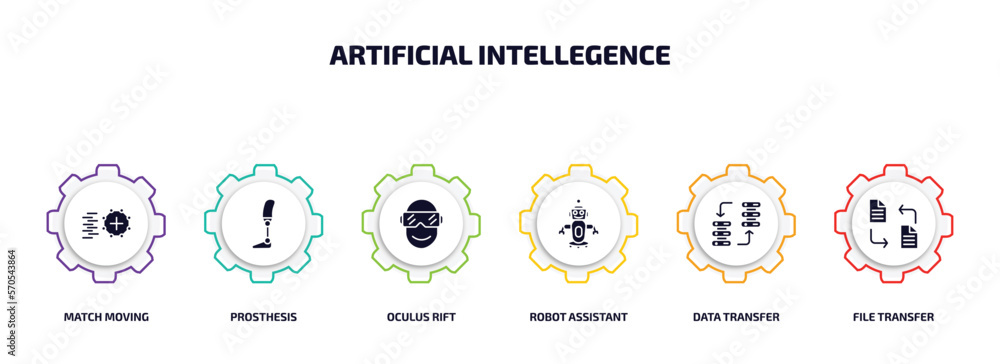 Poster artificial intellegence infographic element with filled icons and 6 step or option. artificial intel