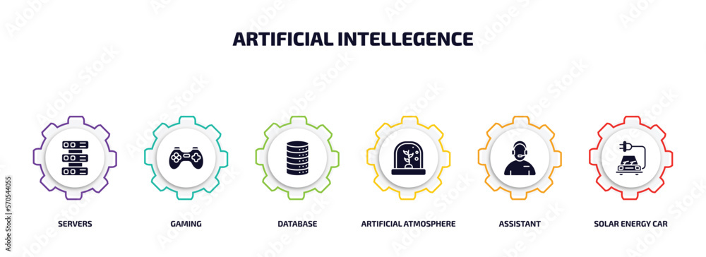 Poster artificial intellegence infographic element with filled icons and 6 step or option. artificial intel