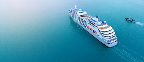 Cruise Ship, Cruise Liners beautiful white cruise ship above luxury cruise in the ocean sea at early in the morning time concept exclusive tourism travel on holiday take at early morning - obrazy, fototapety, plakaty