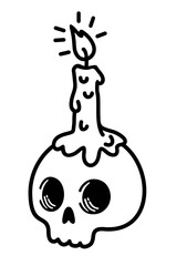 Human Skull with candle light. Cute human Skull, skeleton head for the holiday Halloween, poster, template, text, party, happy, Vector Illustration.