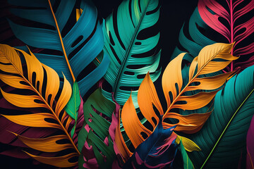 Abstract colorful tropical leaf background. Generative ai.